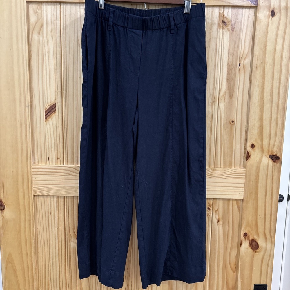 J. Jill Pants Womens Small Blue Linen Stretch Waist Ankle Pull On Casual Cropped